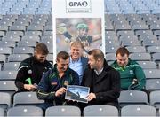 8 December 2015; In attendance at the launch of the GPA's report on Ring, Rackard and Meagher competitions are, from left, Paul Divilly, Kildare senior hurler, James Toher, Meath senior hurler, Donal O'Grady, Author of the Report, Dessie Farrell, CEO GPA, and Mark Curry, Fermanagh senior hurler. Croke Park, Dublin. Picture credit: Sam Barnes / SPORTSFILE