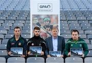 8 December 2015; In attendance at the launch of the GPA's report on Ring, Rackard and Meagher competitions are, from left, James Toher, Meath senior hurler, Paul Divilly, Kildare senior hurler, Donal O'Grady, Author of the Report, and Mark Curry, Fermanagh senior hurler. Croke Park, Dublin. Picture credit: Sam Barnes / SPORTSFILE