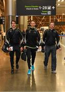 10 December 2015; Pictured, from left, are Tipperary's Patrick Maher, Limerick's Seamus Hickey and Galway's Colm Callanan, before departing for Austin, Texas, USA. GAA All-Star Tour 2015, sponsored by Opel, departs for Austin, Texas, USA. Dublin Airport, Dublin. Picture credit: Ray McManus / SPORTSFILE