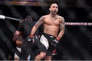 11 December 2015; Frankie Edgar celebrates beating Chad Mendes in their featherweight bout. The Ultimate Fighter Finale: Team McGregor vs. Team Faber, The Chelsea at The Cosmopolitan, Las Vegas, USA. Picture credit: Ramsey Cardy / SPORTSFILE