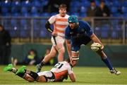 11 December 2015; Tadhg Beirne, Leinster A, is tackled by Tom Bliss, Ealing Trailfinders. British & Irish Cup, Pool 1, Leinster A v Ealing Trailfinders. Donnybrook Stadium, Donnybrook, Dublin. Picture credit: Stephen McCarthy / SPORTSFILE