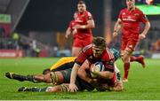 12 December 2015; Mike Sherry, Munster, scores the second try against Leicester Tigers despite the tackle of Graham Kitchener. European Rugby Champions Cup, Pool 4, Round 3, Munster v Leicester Tigers. Thomond Park, Limerick. Picture credit: Matt Browne / SPORTSFILE