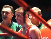 11 September 2009; A disappointed John Joe Nevin, Ireland, with head coach Billy Walsh, left, and coach Jim Moore at the end of the bout after defeat to Eduard Abzalimov, Russia, during their Bantamweight 54kg bout. AIBA World Boxing Championships, Semi-Finals, Assago, Milan, Italy. Picture credit: David Maher / SPORTSFILE