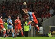 11 September 2009; Leigh Halfpenny, Cardiff Blues, in action against Denis Hurley, Munster. Celtic League, Munster v Cardiff Blues, Thomond Park, Limerick. Picture credit: Diarmuid Greene / SPORTSFILE