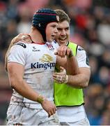 20 December 2015; Luke Marshal, left, Ulster, celebrates with Wiehmn Herbst after diving over for his side's third try in the closing minutes of the game. European Rugby Champions Cup, Pool 1, Round 4, Toulouse v Ulster. Stade Ernest Wallon, Toulouse, France Picture credit: Oliver McVeigh / SPORTSFILE