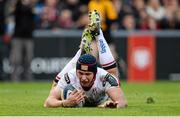 20 December 2015; Luke Marshall, Ulster, dives over for his sides third try in the closing minutes of the game. European Rugby Champions Cup, Pool 1, Round 4, Toulouse v Ulster. Stade Ernest Wallon, Toulouse, France. Picture credit: Oliver McVeigh / SPORTSFILE
