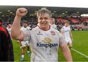 20 December 2015; Kyle McCall, Ulster, celebrates after the final whistle. European Rugby Champions Cup, Pool 1, Round 4, Toulouse v Ulster. Stade Ernest Wallon, Toulouse, France. Picture credit: Oliver McVeigh / SPORTSFILE