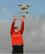 23 December 2015; Munster's Jack O'Donoghue wins possession in a lineout during squad training. Munster Rugby Squad Training & Press Conference. CIT, Bishopstown, Cork.  Picture credit: Diarmuid Greene / SPORTSFILE