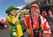 20 September 2009; Ally O'Mahoney, from Ventry, Co. Kerry and Gerry O'Mahoney, Ballincolig, Co. Cork before the match. GAA Football All-Ireland Senior Championship Final, Kerry v Cork, Croke Park, Dublin. Picture credit: David Maher / SPORTSFILE