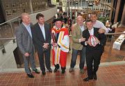 22 September 2009; Ireland rugby head coach Declan Kidney with his honorary doctorate of science which he received from the University of Limerick, along with Munster rugby players past and present, from left, Paul O'Connell, Anthony Foley, Keith Wood, Killian Keane and Alan Quinlan. University Concert Hall, University of Limerick, Limerick. Picture credit: Diarmuid Greene / SPORTSFILE