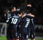 22 September 2009; John Lester, St Patrick's Athletic, extreme left, is congratulated by team mates after scoring his sides first goal. Setanta Sports Cup, Derry City v St Patrick's Athletic, Brandywell, Derry. Picture credit: Oliver McVeigh / SPORTSFILE