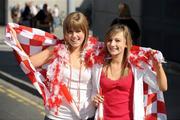 13 September 2009; Grainne O'Brien, left, and Cathriona O'Neill, from Kilbrittain, Co. Cork, ahead of the game. Gala All-Ireland Senior Camogie Championship Final, Cork v Kilkenny, Croke Park, Dublin. Picture credit: Stephen McCarthy / SPORTSFILE