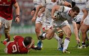 2 January 2016; Paddy Jackson, Ulster, is tackled by Tomas O'Leary, Munster. Guinness PRO12, Round 11, Ulster v Munster. Kingspan Stadium, Ravenhill Park, Belfast. Picture credit: Oliver McVeigh / SPORTSFILE