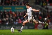 2 January 2016; Paddy Jackson, Ulster, kicks a penalty in the 78th minute, which was missed. Guinness PRO12, Round 11, Ulster v Munster. Kingspan Stadium, Ravenhill Park, Belfast. Picture credit: Ramsey Cardy / SPORTSFILE