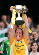 27 September 2009; Antrim captain Geardine McCann lifts the West County Hotel Cup after victory over Limerick. TG4 All-Ireland Ladies Football Junior Championship Final, Antrim v Limerick, Croke Park, Dublin. Picture credit: Brendan Moran / SPORTSFILE
