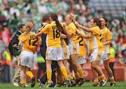 27 September 2009; Antrim players celebrate with the West County Hotel trophy after the game. TG4 All-Ireland Ladies Football Junior Championship Final, Antrim v Limerick, Croke Park, Dublin. Picture credit: Stephen McCarthy / SPORTSFILE
