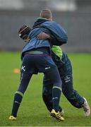 6 January 2016; Connacht's Niyi Adeolokun and Jack Carty during squad training. Sportsground, Galway. Picture credit: David Maher / SPORTSFILE