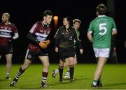 6 January 2016; Maggie Farrelly making history as she becomes the first female referee to officiate a senior men’s inter-county game.. Bank of Ireland Dr. McKenna Cup, Group B, Round 1, Fermanagh v St Mary's University College, Tyrone Centre of Excellence, Garvaghey, Co. Tyrone. Picture credit: Oliver McVeigh / SPORTSFILE