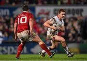 2 January 2016; Paddy Jackson, Ulster, in action against Ian Keatley, Munster. Guinness PRO12, Round 11, Ulster v Munster. Kingspan Stadium, Ravenhill Park, Belfast. Picture credit: Ramsey Cardy / SPORTSFILE