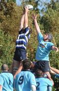 3 October 2009; Aurelian Casanova, Corinthians, wins possession in a lineout against Mark Flanagan, UCD. AIB League Division 2, UCD v Corinthians, Belfield Bowl, UCD, Dublin. Picture credit: Daire Brennan / SPORTSFILE