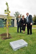 2 October 2009; President of the FAI David Blood, left, with Majorie Fitzpatrick and Seamus O'Neill, sister and brother of the late Dr.Tony O'Neill, during a tree planting in memory of Dr. Tony O'Neill. FAI Headquarters, Abbotstown, Dublin. Picture credit: David Maher / SPORTSFILE