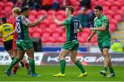 10 January 2016; Matt Healy, Connacht, celebrates with team-mate Bundee Aki, left, after scoring a try. Guinness PRO12, Round 12, Scarlets v Connacht, Parc Y Scarlets, Llanelli, Wales. Picture credit: Ben Evans / SPORTSFILE