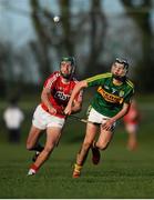 10 January 2016; Jason Diggins, Kerry, in action against Brian Moylan, Cork. Munster Senior Hurling League, Round 2, Kerry v Cork, Mallow GAA Grounds, Mallow, Co. Cork. Picture credit: Eoin Noonan / SPORTSFILE