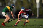 10 January 2016; Luke O'Farell, Cork, in action against Jason Diggins, Kerry. Munster Senior Hurling League, Round 2, Kerry v Cork, Mallow GAA Grounds, Mallow, Co. Cork. Picture credit: Eoin Noonan / SPORTSFILE