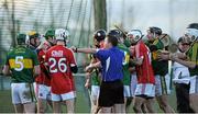 10 January 2016; Referee Rory McGann atempts to seperate Cork and Kerry players. Munster Senior Hurling League, Round 2, Kerry v Cork, Mallow GAA Grounds, Mallow, Co. Cork. Picture credit: Eoin Noonan / SPORTSFILE