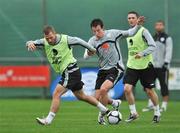 6 October 2009; Republic of Ireland's Martin Rowlands, left, in action against team-mate Sean St. Ledger during squad training ahead of the two upcoming 2010 FIFA World Cup Qualifiers against Italy and Monenegro in Croke Park on Saturday the 10th and Wednesday the 14th of October. Gannon Park, Malahide, Co. Dublin. Picture credit: David Maher / SPORTSFILE