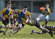 12 January 2016; Adam Keating, CBS Naas, is tackled by Philip Joyce, Skerries Community College. Bank of Ireland Schools Fr. Godfrey Cup, Round 1, Skerries Community College v CBS Naas, Garda RFC, Westmanstown, Co. Dublin. Picture credit: Ramsey Cardy / SPORTSFILE