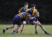 12 January 2016; Derry Lenihan, CBS Naas, is tackled by Alex Plunkett, Skerries Community College. Bank of Ireland Schools Fr. Godfrey Cup, Round 1, Skerries Community College v CBS Naas, Garda RFC, Westmanstown, Co. Dublin. Picture credit: Ramsey Cardy / SPORTSFILE
