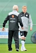 11 October 2009; Republic of Ireland's Damien Duff  alongside manager Giovanni Trapattoni during squad training after their 2010 FIFA World Cup Qualifier against Italy. Gannon Park, Malahide, Dublin. Picture credit: David Maher / SPORTSFILE