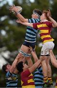 14 January 2016; Jack Horgan, Castleknock College, wins a lineout against Ronan Kelly, De La Salle Churchtown. De La Salle Churchtown v Castleknock College - Bank of Ireland Schools Vinnie Murray Cup Quarter Final. St Mary's College RFC, Templeville Road, Dublin. Picture credit: Cody Glenn / SPORTSFILE