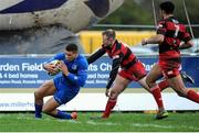 16 January 2016; Adam Byrne, Leinster A, scores a try. British & Irish Cup, Pool 1, Moseley v Leinster A. Billesley Common, Billesley, Birmingham, England. Picture credit: Robin Parker / SPORTSFILE