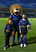 16 January 2016; Leinster matchday mascots Luca Holmes, left, from Churchtown, Dublin and Tadhg Lynch, from Naas, Co. Kildare, with Leo the Lion at the European Rugby Champions Cup, Pool 5, Round 5, clash between Leinster and Bath. RDS Arena, Ballsbridge, Dublin. Picture credit: Brendan Moran / SPORTSFILE