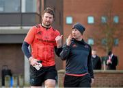 19 January 2016; Munster's Donnacha Ryan and scrum coach Jerry Flannery make their way out for squad training. University of Limerick, Limerick. Picture credit: Diarmuid Greene / SPORTSFILE