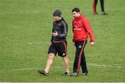 19 January 2016; Munster scrum coach Jerry Flannery in conversation with Felix Jones during squad training. University of Limerick, Limerick. Picture credit: Diarmuid Greene / SPORTSFILE