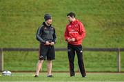 19 January 2016; Munster scrum coach Jerry Flannery in conversation with Felix Jones during squad training. University of Limerick, Limerick. Picture credit: Diarmuid Greene / SPORTSFILE