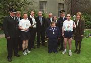 7 April 2003; Pictured at the launch of the Law Enforcement Torch Run Final Leg supported by eircom are Deputy Chief Constable of the Police Service of Northern Ireland Paul Leiphton, Denis OÕBrien, Chairman, 2003 Special Olympics World Summer Games Ltd., Robert Jordan, Special Olympics athlete of the Law Enforcement Torch Run support team from Shilleagh, Co. Wicklow, Noel Finnerty, Newbridge Silverware, William Doyle, Newbridge Silverware, An Taoiseach Bertie Ahern T.D., Dr. Phil Nolan, CEO, eircom, Garda Commissioner Pat Byrne, Michael Quinn, Special Olympics athlete of the Law Enforcement Torch Run support team from Armagh, Northern Ireland, Mary Davis, CEO 2003 Special Olympics World Summer Games Ltd. and Special Olympics athlete Lisa McNabb, Ireland. Picture credit; Ray McManus / SPORTSFILE