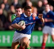 16 February 2001; Rida Jaouher of France in action against Maurice Lawlor of Ireland during the U21 Rugby International match between Ireland and France at Templeville Road in Dublin. Photo by Brendan Moran/Sportsfile