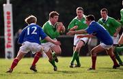 16 February 2001; Gordon D'Arcy of Ireland attempts to break through the French defence during the U21 Rugby International match between Ireland and France at Templeville Road in Dublin. Photo by Matt Browne/Sportsfile