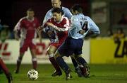 23 February 2001; Liam Kelly of St Patrick's Athletic in action against Pat Fenlon of Shelbourne during the Eircom League Premier Division match between St Patrick's Athletic and Shelbourne at Richmond Park in Dublin. Photo by David Maher/Sportsfile