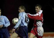 23 February 2001; Michael Holt of St Patrick's Athletic in action against James Keddy of Shelbourne during the Eircom League Premier Division match between St Patrick's Athletic and Shelbourne at Richmond Park in Dublin. Photo by David Maher/Sportsfile