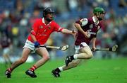10 September 2000; Adrian Cullinane of Galway in action against Conor Brosnan of Cork during the All-Ireland Minor Hurling Championship Final between Cork and Galway at Croke Park in Dublin. Photo by Ray McManus/Sportsfile