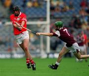 10 September 2000; Garry McLoughlin of Cork in action against Adrian Cullinane of Galway during the All-Ireland Minor Hurling Championship Final between Cork and Galway at Croke Park in Dublin. Photo by Ray McManus/Sportsfile