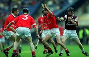 10 September 2000; Cork's Brian Murphy in action against Trevor Kavanagh of Galway during the All-Ireland Minor Hurling Championship Final between Cork and Galway at Croke Park in Dublin. Photo by Ray McManus/Sportsfile