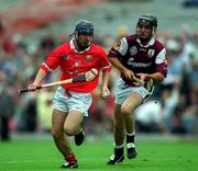 10 September 2000; Tomas O'Leary of Cork in action against Shane Kavanagh of Galway during the All-Ireland Minor Hurling Championship Final between Cork and Galway at Croke Park in Dublin. Photo by Ray McManus/Sportsfile