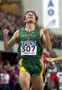 10 March 2001; Portugal's Rui Costa celebrates winning Gold in the Men's 1500 Final during the World Indoor Athletics Championships at the Athletic Pavillion in Lisbon, Portugal. Photo by Brendan Moran/Sportsfile