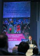22 January 2016; Pat Daly, Director of GAA Games and Research, speaking at the Liberty Insurance GAA Annual Games Development Conference 2016. The theme of the conference was 'The Coach, The Player, The Game: Building Connections'. A range of speakers addressed issues related to the coaching and playing of gaelic games at adult level’. Croke Park, Dublin. Picture credit: Sam Barnes / SPORTSFILE